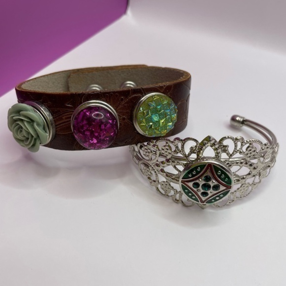 NEW ❤️ Artisan Hand Crafted Leather Bracelet Set w/ Interchangeable Snap Charms